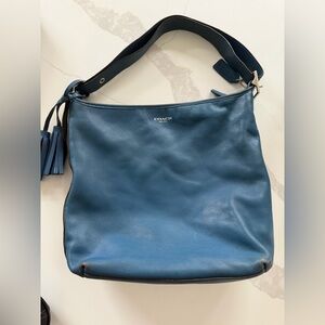 blue leather Coach Legacy Tassel Duffle Hobo shoulder bag